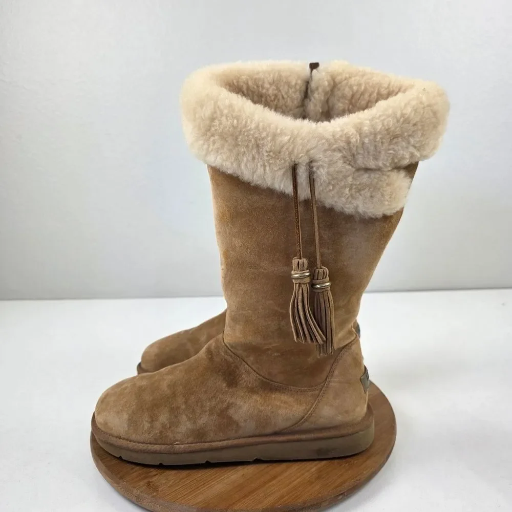 UGG Australia Plumdale Winter Boots Womens Sz 10 EU‎ 41 Brown Leather Sheespkin